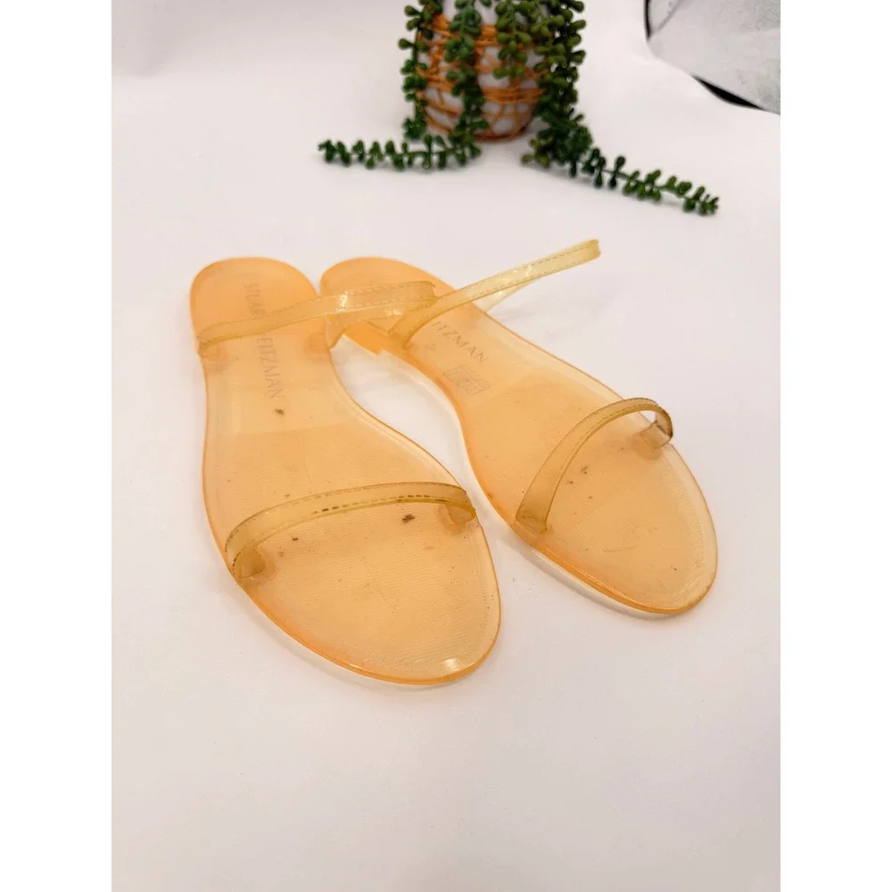 Stuart Weitzman Jelly Sandals Womens 8 Orange Translucent Flat Slide Beach Shoes